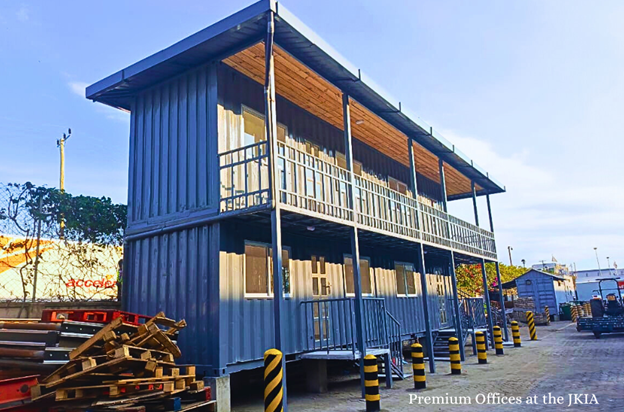 Two containers stacked for the office